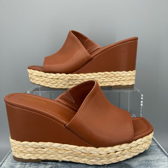 NEW Kenneth Cole Reaction Women’s Maria Mule Wedge Sandals Cognac Size 9.5 - Picture 1 of 12